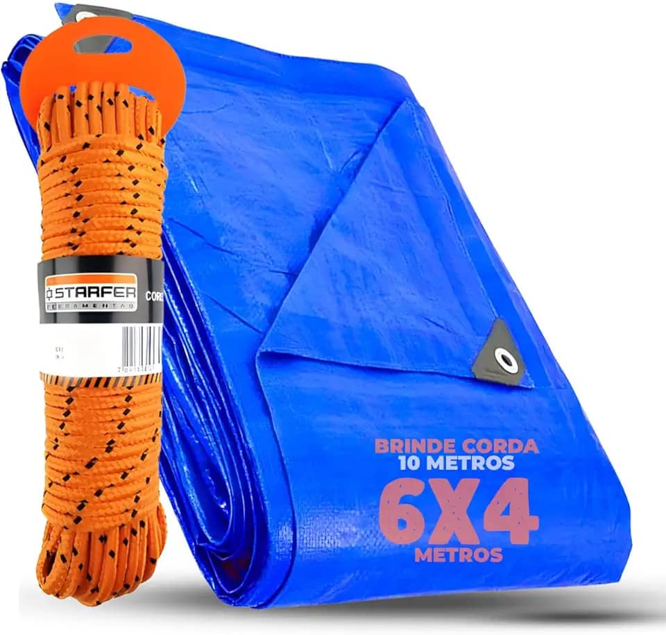 Lona Azul Impermeável Carreteiro, Piscina, Toldos, Caminhão 75G 6x4 Metros + Corda 10 Metros