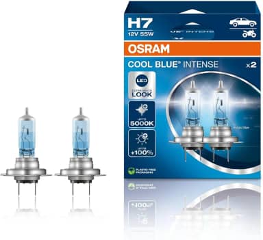 OSRAM COOL BLUE® INTENSE H7, +100% mais brilho, até 5.000K, lâmpada de farol de halogêneo, aparência de LED, caixa dobrável suspensa (2 lâmpadas)