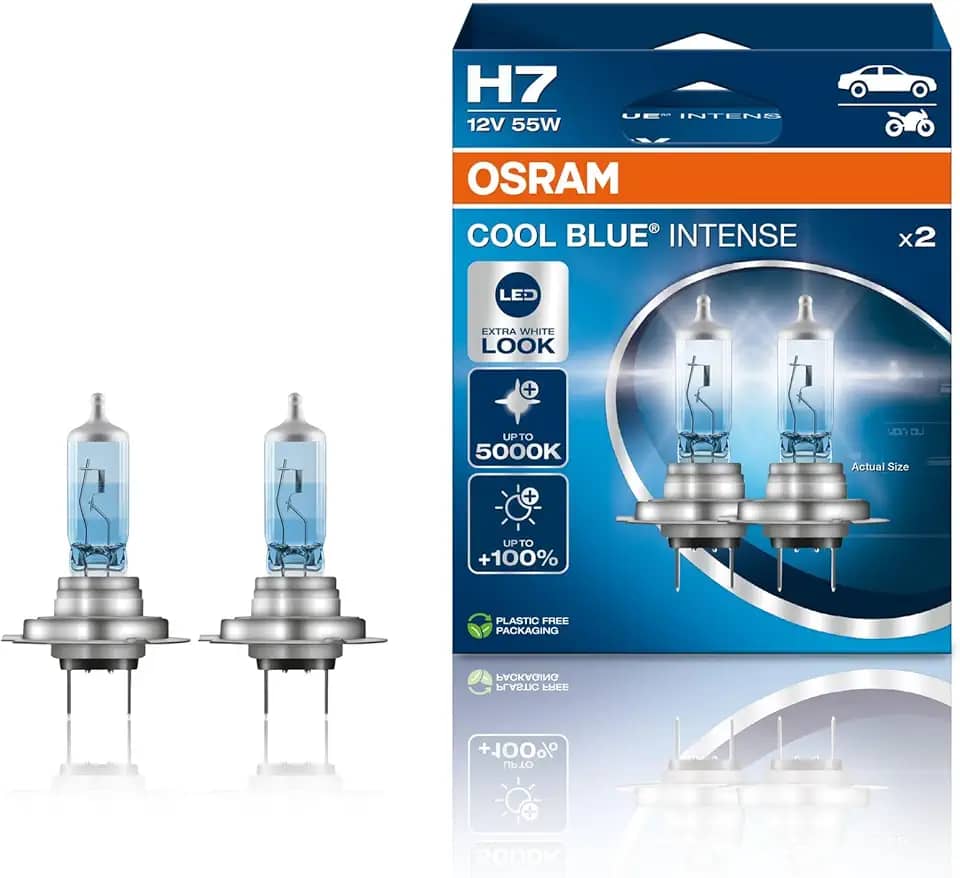 OSRAM COOL BLUE® INTENSE H7, +100% mais brilho, até 5.000K, lâmpada de farol de halogêneo, aparência de LED, caixa dobrável suspensa (2 lâmpadas)