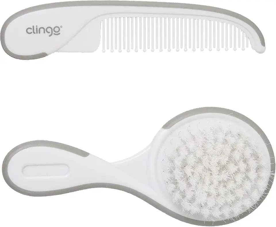 Escova Macia Bebê Pente De Cabelo Infantil - Kit Cinza E Branco, Clingo, Cinza/Branco