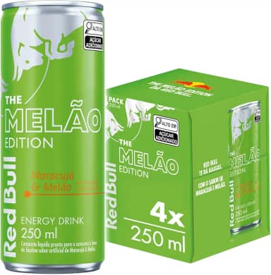 Pack de 4 Latas Red Bull Energético, Melão Edition, Maracujá e Melão, 250ml