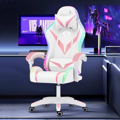 Cadeira Gamer RGB Python Fly com Iluminação Decorativa, Encosto Reclinável, Design Ergonômico para Escritório e Jogos (Rosa)