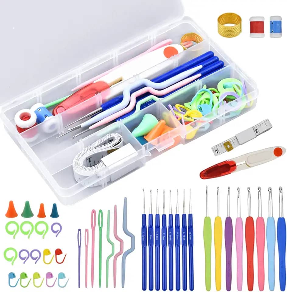 NiceLand 16 peças croché kit de crochê, kit de crochê completo para iniciantes agulhas de crochê conjunto de ganchos de tecelagem ergonómicos agulhas de malha coloridas com acessórios de tecelagem