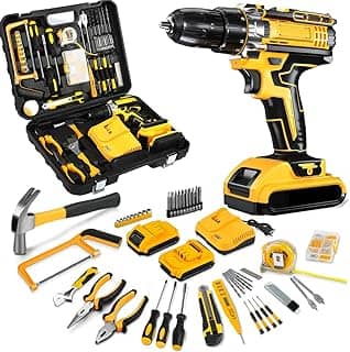 Elyblo Furadeira e Parafusadeira, 110V,127V, 220V, Parafusadeira e Furadeira de Impacto Sem Fio, Conjunto de Furadeiras Elétricas com 118 peças, Kit Parafusadeira, 2 Baterias de 21V