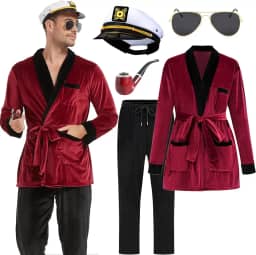 Fantasias de Halloween para casais 2024, jaqueta masculina adulta do Capitão Hugh HEFNER Coelhinho Robe Pimp Outfit
