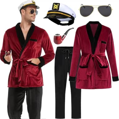 Fantasias de Halloween para casais 2024, jaqueta masculina adulta do Capitão Hugh HEFNER Coelhinho Robe Pimp Outfit
