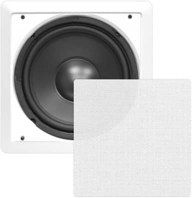 Pyle PDIWS10 Sistema de subwoofer de alta potência de 25,4 cm na parede/no teto, DVC, montagem nivelada, branco, alto-falante único