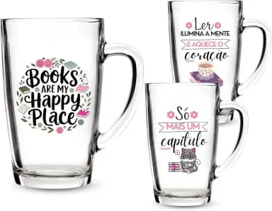 1 Caneca Estampa Literária 300ml Vidro Temática Só Mais Um Capitulo Para Presente Quem Ama Ler Books (BOOKS)