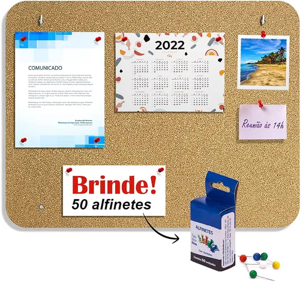 1 Quadro de Aviso Recado Cortiça Mural de Fotos 43x56cm