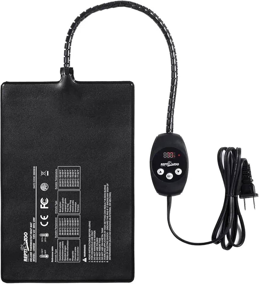 REPTI ZOO Tapete térmico de réptil com termostato - Almofada de aquecimento de répteis com controle de temperatura para tanque de 10-40 galas, répteis, anfíbios, caranguejo eremita lagarto de cobra (23W)