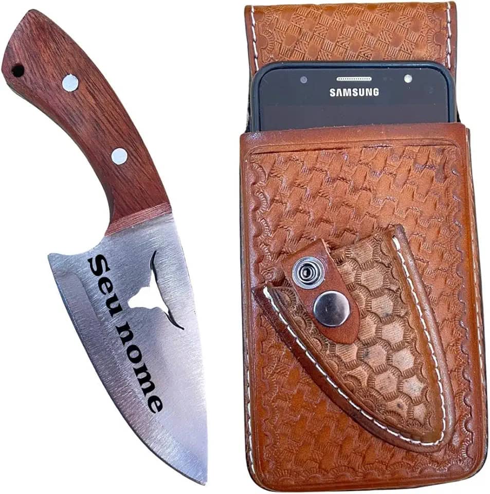 Capinha Celular Bainha em Couro Com Faca personalizada