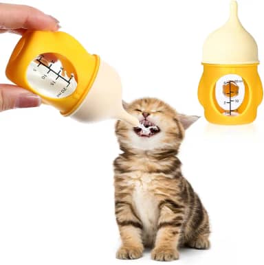 Ptwola Mamadeiras de silicone macio para animais de estimação para filhotes e filhotes recém-nascidos (20 ml, amarelo)