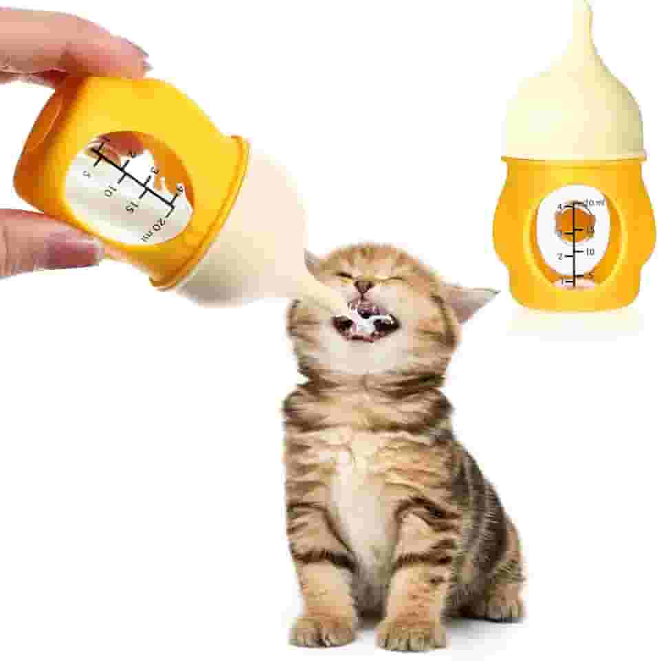 Ptwola Mamadeiras de silicone macio para animais de estimação para filhotes e filhotes recém-nascidos (20 ml, amarelo)