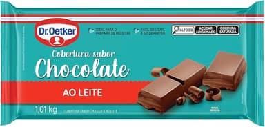 Dr. Oetker Cobertura em Barra Sabor Chocolate Ao Leite, Para Recheio e Cobertura de Bolos, Tortas, Pão de Mel, Doces e Sobremesas, Basta Derreter, 1kg