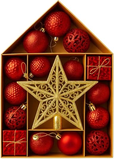 Kit Enfeites de Natal 20 Peças – Bolas de Natal Vermelho e Dourado 5cm | Decoração Natalina para Árvore, Guirlandas e Arranjos (Vermelho)