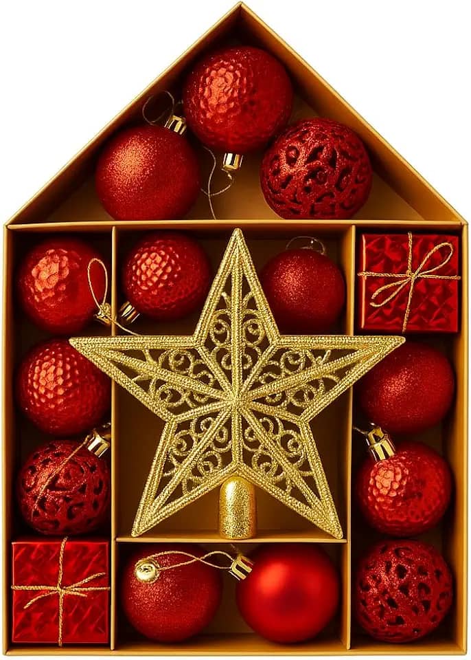 Kit Enfeites de Natal 20 Peças – Bolas de Natal Vermelho e Dourado 5cm | Decoração Natalina para Árvore, Guirlandas e Arranjos (Vermelho)