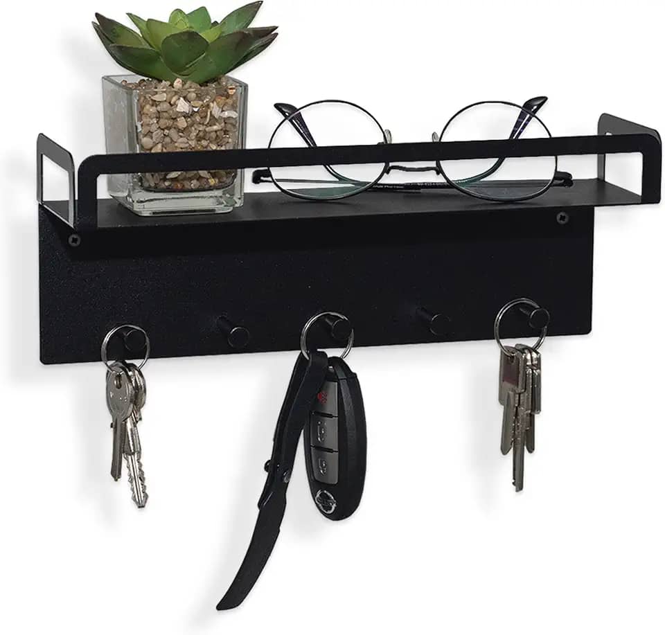 Porta Chaves, Chaveiro Organizador, Gancho, Porta-chaves, Prateleira de parede, preto, 10x26cm - GEGUTON