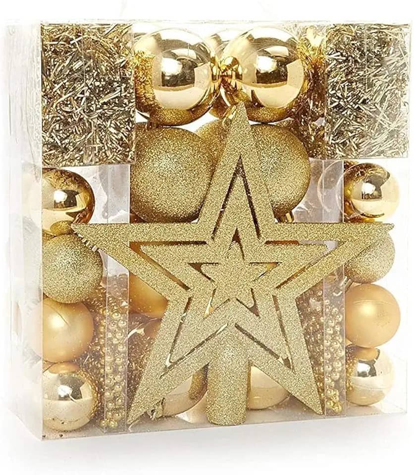 Enfeites De Natal Para Árvore Jogo Completo 44 Peças - Kit Natalino Bolas De Natal Vermelho/Dourada/Prata (DOURADO)