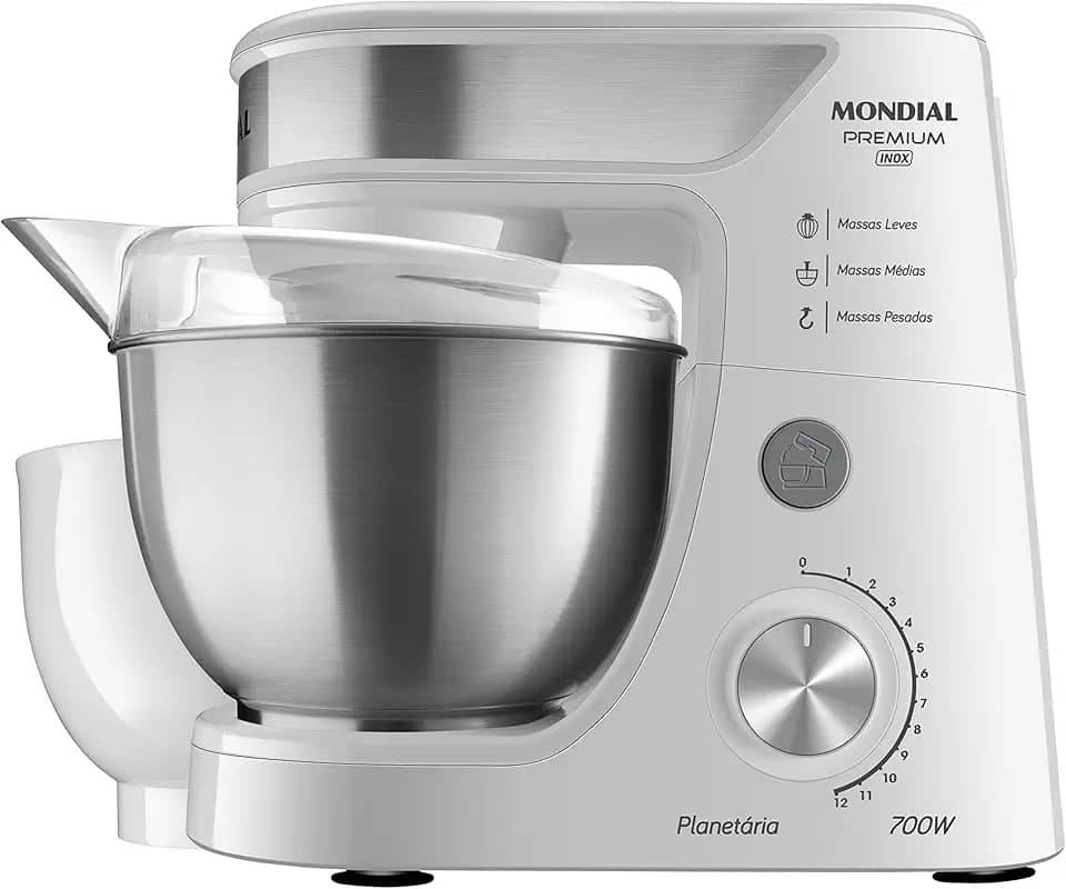 Batedeira Planetária, Mondial, Branco/Inox, 700W, 110V - BP-02P-W-TI