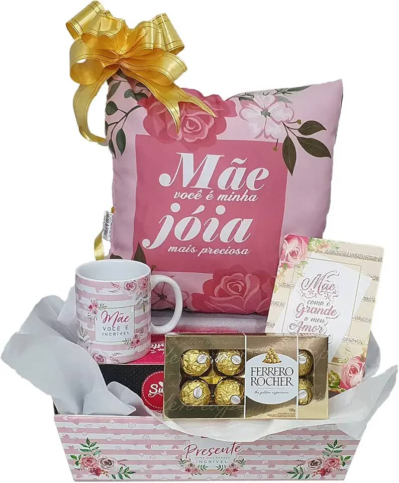 Kit de presente para Mãe Cesta de presente para mamãe com caixa de chocolate Ferrero T8 Dia das Mães