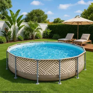 Piscina de Armação Circular, 7.200 Litros, 3,66m, PVC, Estrutura em Aço, Tripla Camada, com Válvula de Deságue