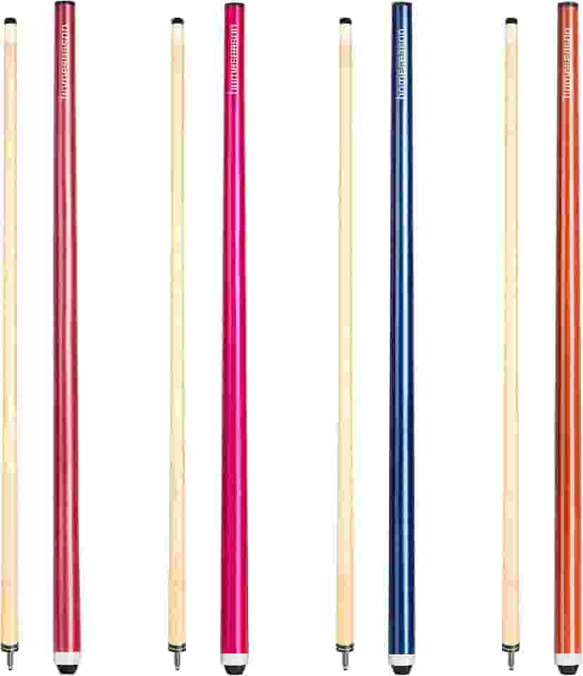 Conjunto de 4 tacos de sinuca de 147 cm com ponta de couro de fibra de 13 mm, 4 cores para iniciantes, comerciais e entretenimento doméstico (pacote com 4)