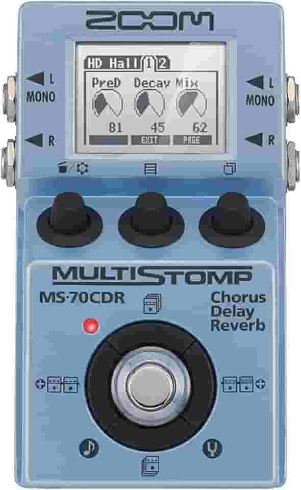Zoom Pedal de efeitos de guitarra MS-70CDR MultiStomp, Chorus, delay e Reverb, tamanho Stompbox único, 86 efeitos embutidos, afinador