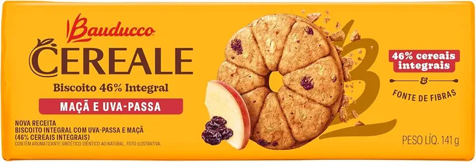 Biscoito Cereale Maçã e Uva Passa Bauducco 141g