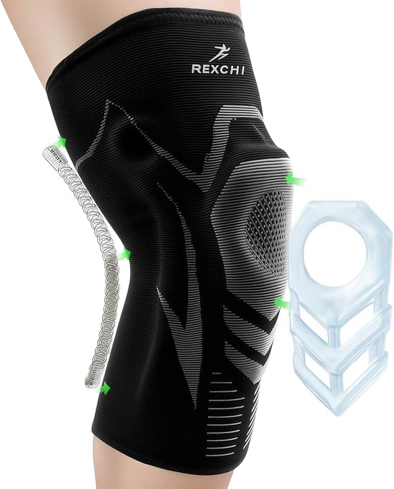 Joelheira de Compressão Profissional com Suporte de Mola Dupla + Silicone Antiderrapante - Estabilização da Patela, Tecido Respirável e Ajuste 3D - Para Ciclismo, Academia, CrossFit (Tamanho L)