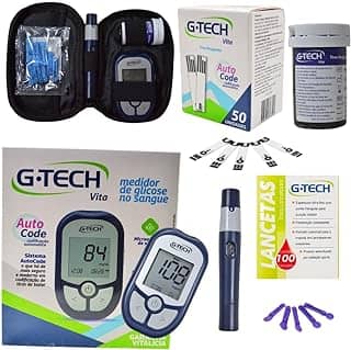 Kit Medidor de Glicose G-Tech Vita Com 60 Tiras + 110 Lancetas E Caneta Lancetadora - Glicosímetro Glicemia