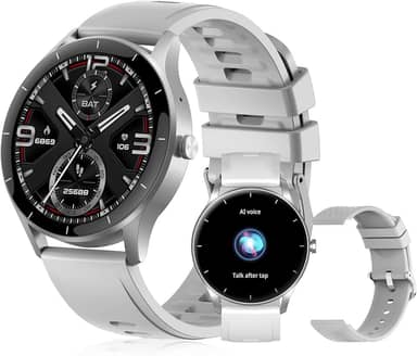 Smartwatch PEJE Relógio Smartwatch com Pulseira Extra - Tela Touch HD 1.28",À Prova d'Água IP68,Faz Chamadas Bluetooth,123+ Modos Esportivos,Bateria de 5-7 Dias,Compatível com iOS/Android.(Prata)