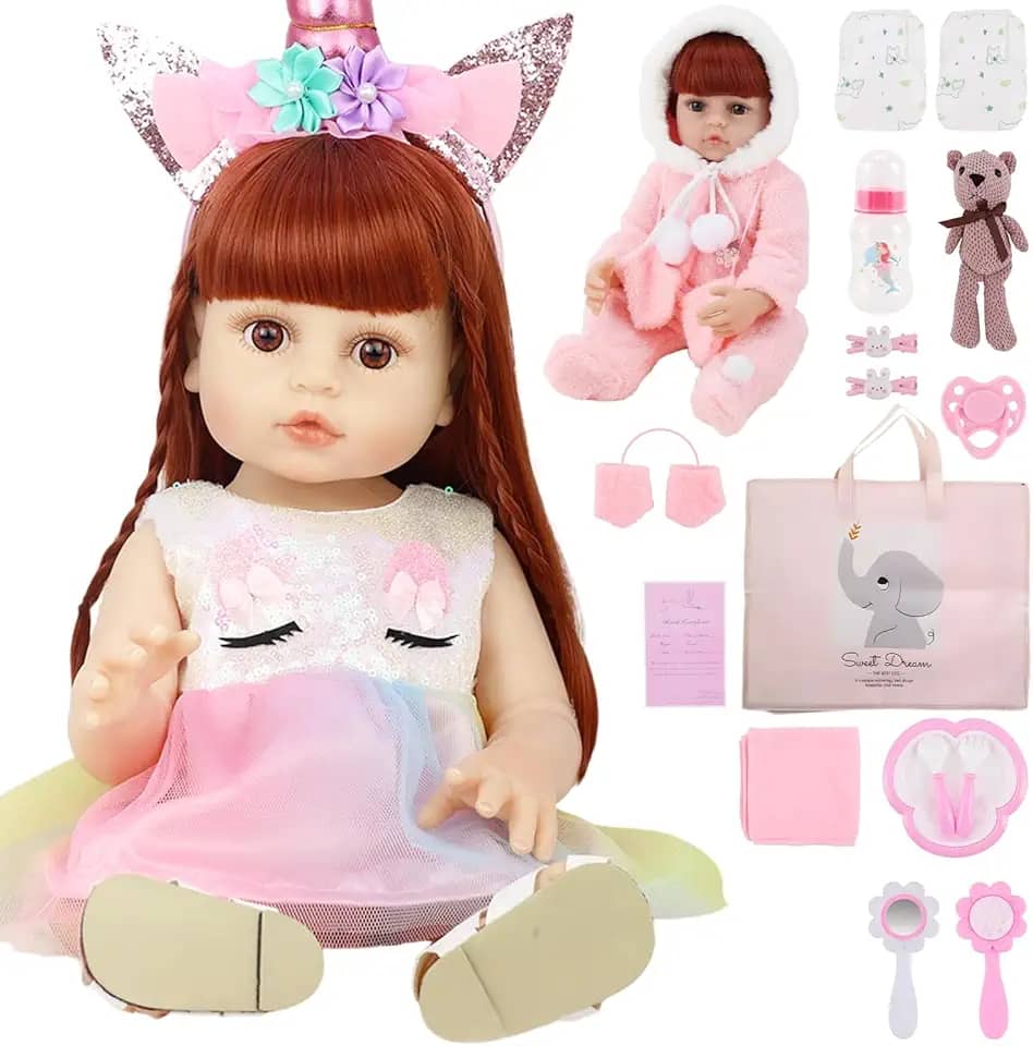 Boneca reborn sabe cantar, Bebe reborn realista, 55 cm,Conjunto de 20 peças, Sacolas de presente e toalhas de banho são fornecidas, Presentes adequados para meninas de 3 anos ou mais