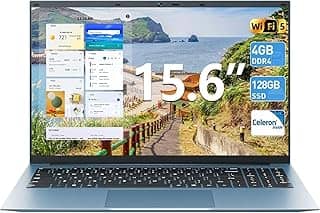 SGIN Laptop de 15,6 polegadas, processador Celeron N4000, Win 11, 4 GB de RAM, SSD de 128 GB, BT5.0, HDMI, webcam, bateria de 7000 mAh, visualização de 180°, Wi-Fi 2,4/5G, USB 3.2, tipo-C (cinza)