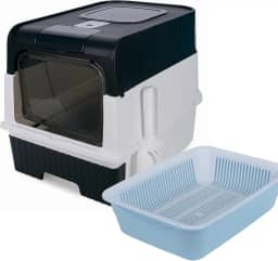 Caixa de areia para gatos com paredes altas e filtro de controle de odor – Panela espaçosa com capuz fechada para facilitar a peneiração e limpeza, vários gatos e raças grandes