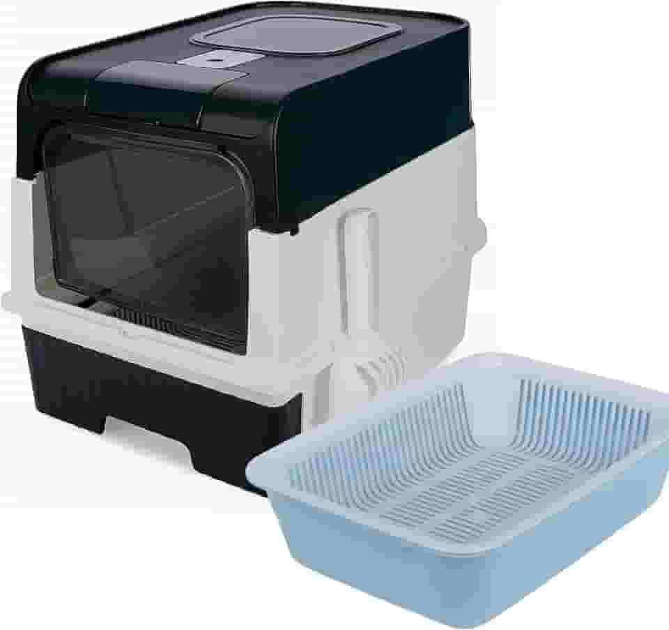 Caixa de areia para gatos com paredes altas e filtro de controle de odor – Panela espaçosa com capuz fechada para facilitar a peneiração e limpeza, vários gatos e raças grandes