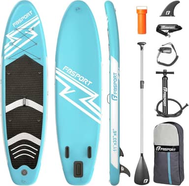 FBSPORT Prancha de stand up paddle premium de 11', prancha de ioga com acessórios de sup e bolsa de transporte | postura ampla, controle de surf, deck antiderrapante, leash, remo e bomba par