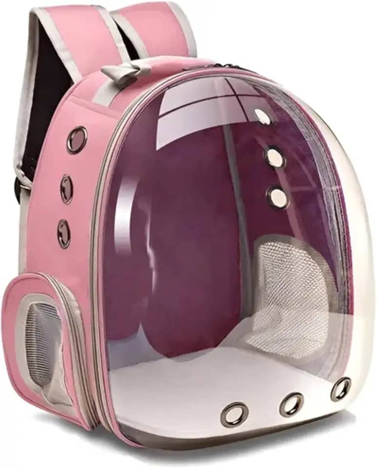 Kirk Mochila de Transporte Pet (Bolsa Astronauta) Visão Panorâmica, Ventilação 360°, Acrílico Transparente, para Cães e Gatos até 6kg, Alças Acolchoadas e Viagem Segura (Rosa)