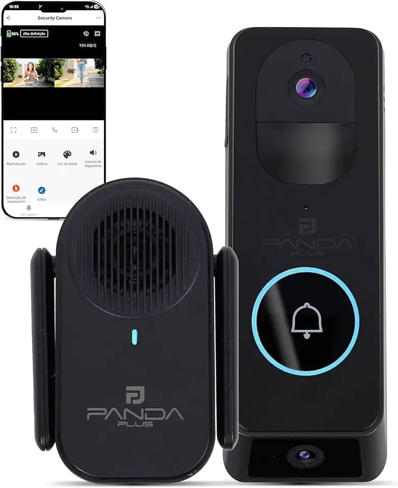 Vídeo Porteiro Interfone Inteligente Wifi Câmera Dupla Visão Noturna 180° HD Alexa Tuya Smartlife Panda Plus Áudio Bidirecional