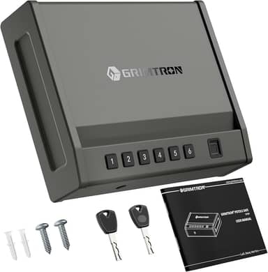 Grimtron Cofre biométrico com 100 impressões digitais, teclado retroiluminado e teclas de reserva – Caixa de bloqueio de arma para uso em mesa-de-cabeceira, cabeceira, carro, caminhão e veículo