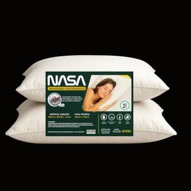 NASA Kit 2 Travesseiros Viscoelásticos, Automoldável, 40x60x13cm Nasa Cervical Látex Ortopédico Viagem Ergo Prime Ergonômico Premium Termossensível D40 Hipoalergênico Conforto ao Dormir 40x60x13 Anter