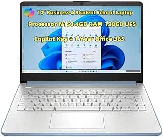Novo laptop empresarial e estudantil 35.6 cm HD 4-core N150 processador 4GB RAM 128GB UFS Storage Copilot Webcam USB-C HDMI Wi-Fi 6 até 11 horas de vida útil da bateria + 1 ano Office 365 Win 11 H no