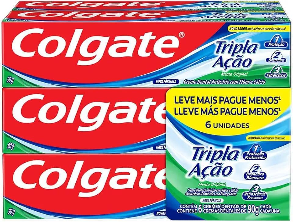 Creme Dental Colgate Tripla Ação Menta Original 90g 6 unidades