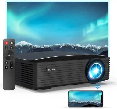 NexiGo PJ20 Projetor para ambientes externos, 450 lúmens ANSI, projetor de filme com Wi-Fi e Bluetooth, nativo 1080p, suporte de som Dolby_Audio, compatível com TV Stick, iOS, Android, laptop, console