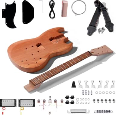 Leo Jaymz Kits De Guitarra Elétrica Diy Double Cut Com Corpo E Braço De Mogno - Escala De Madeira De Louro E Todos Os Componentes Incluídos (Dc)