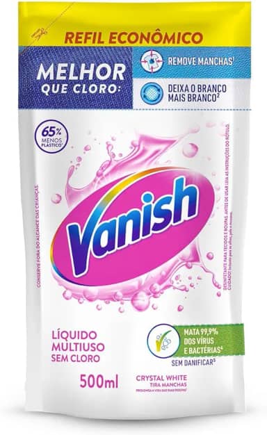 Tira Manchas Vanish Líquido Crystal White para roupas brancas Refil Econômico 500ml