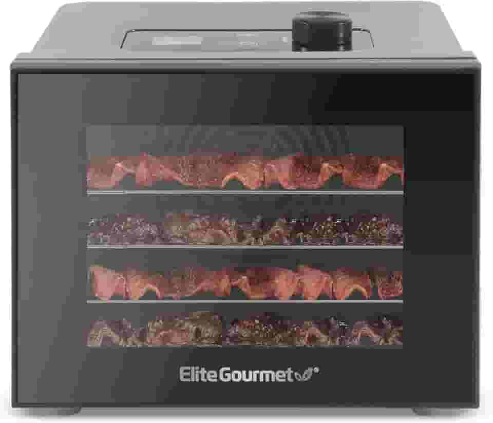 Elite Gourmet Desidratador de alimentos, bandejas de aço inoxidável, desidratador de alimentos, controles de temperatura ajustáveis, ervas secas, lanches de frutas e vegetais
