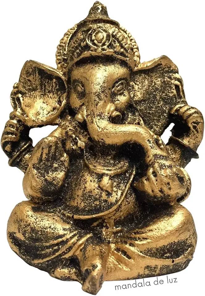 Estátua de Ganesha Dourado Pequeno Resina 9,5cm