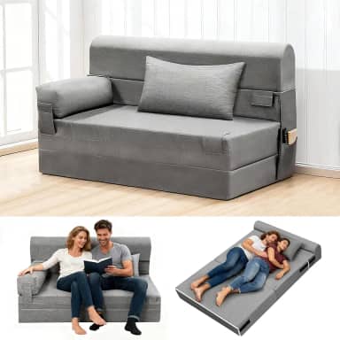 Sofá-cama dobrável - cadeira conversível com travesseiro e apoio de braço, tecido de linho moderno confortável para chão e futon, colchão dobrável para sala de estar/convidados/escritório em