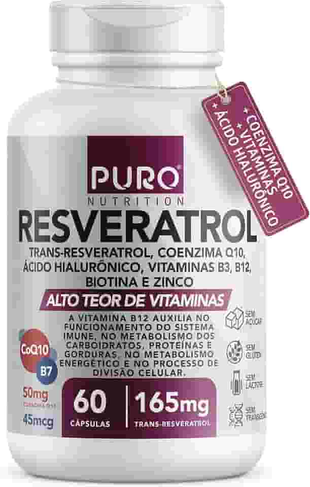 Resveratrol Trans 165 mg Puro Nutrition + Coenzima Q10, Ácido Hialurônico