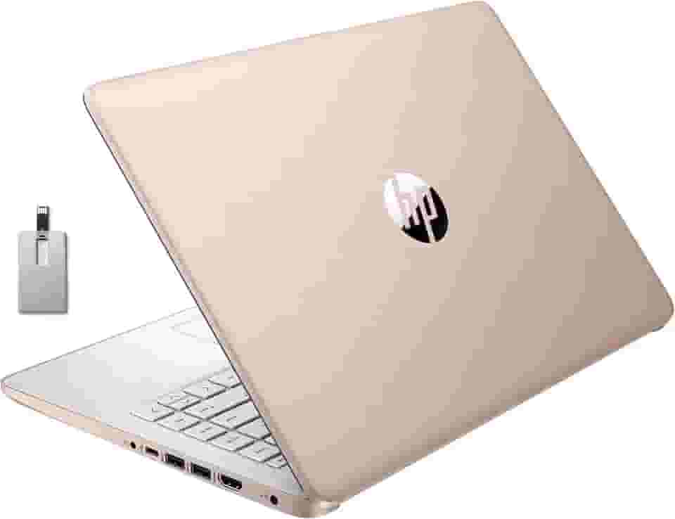 HP Stream Laptop BrightView HD de 14 polegadas, Intel Celeron N4120, 4 GB de RAM, 64 GB de armazenamento, gráficos Intel HD, webcam, 1 ano de escritório 365, dourado, Windows 11 S, cartão USB Hotface